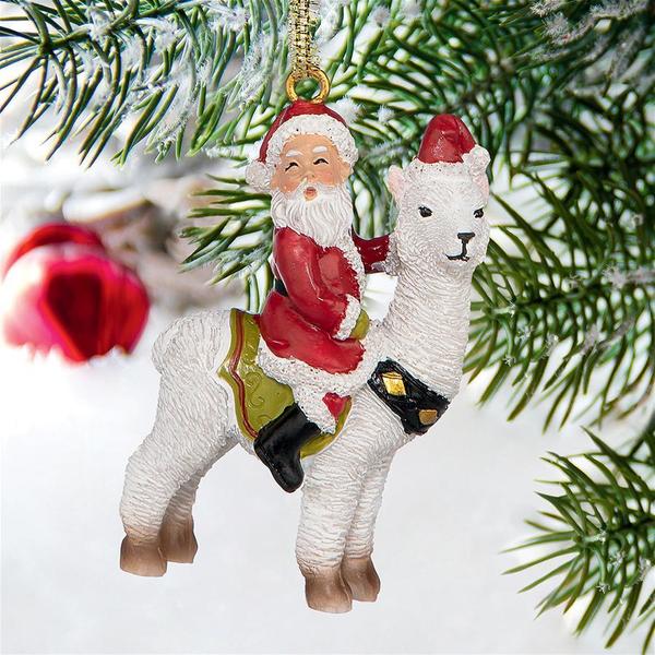 Design Toscano Santa's New Xmas Ride Llama Holiday Ornament: Each QS29845